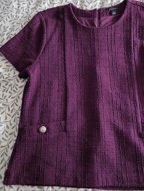 Ann Taylor Plum Textured Short-Sleeve Tunic